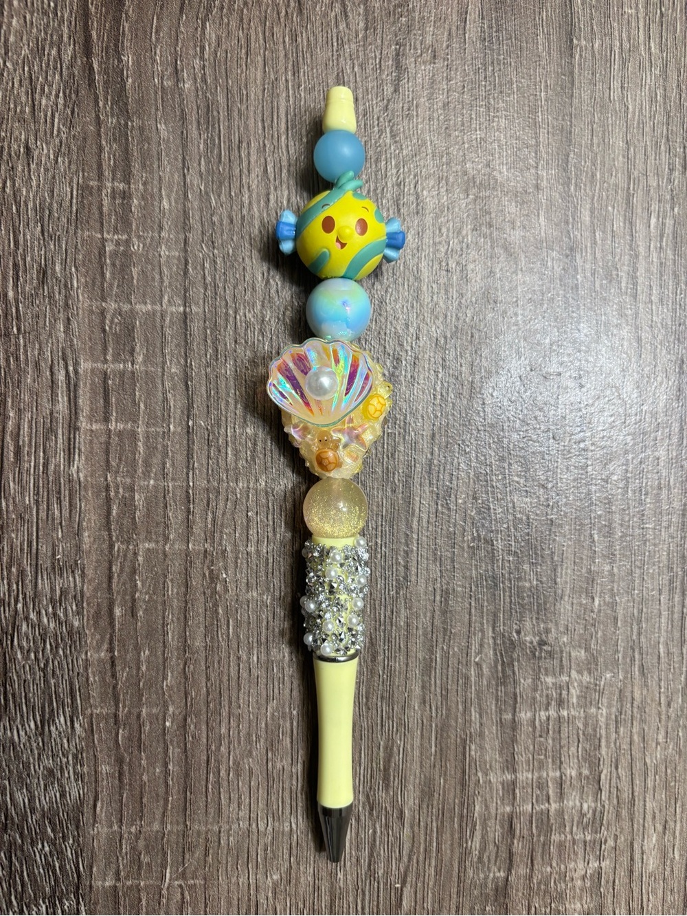 Cute Yellow & Blue flounder Beaded Decorative Pen